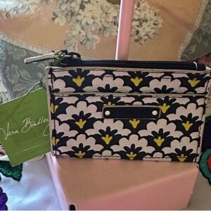 Vera Bradley Black and Yellow Floral Slim Coin Purse NWT
